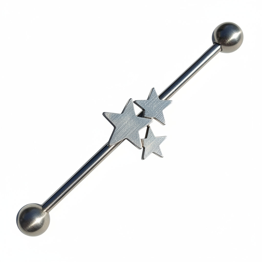 Stars Industrial Ear Barbell in 316l stainless steel angled right