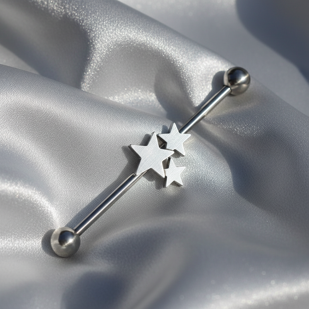Stars Industrial Ear Barbell in 316l stainless steel