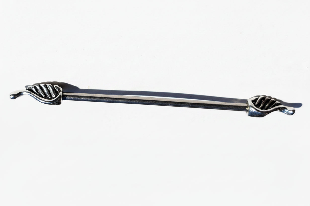 Wings Industrial Ear Barbell in 316l stainless steel horizontal