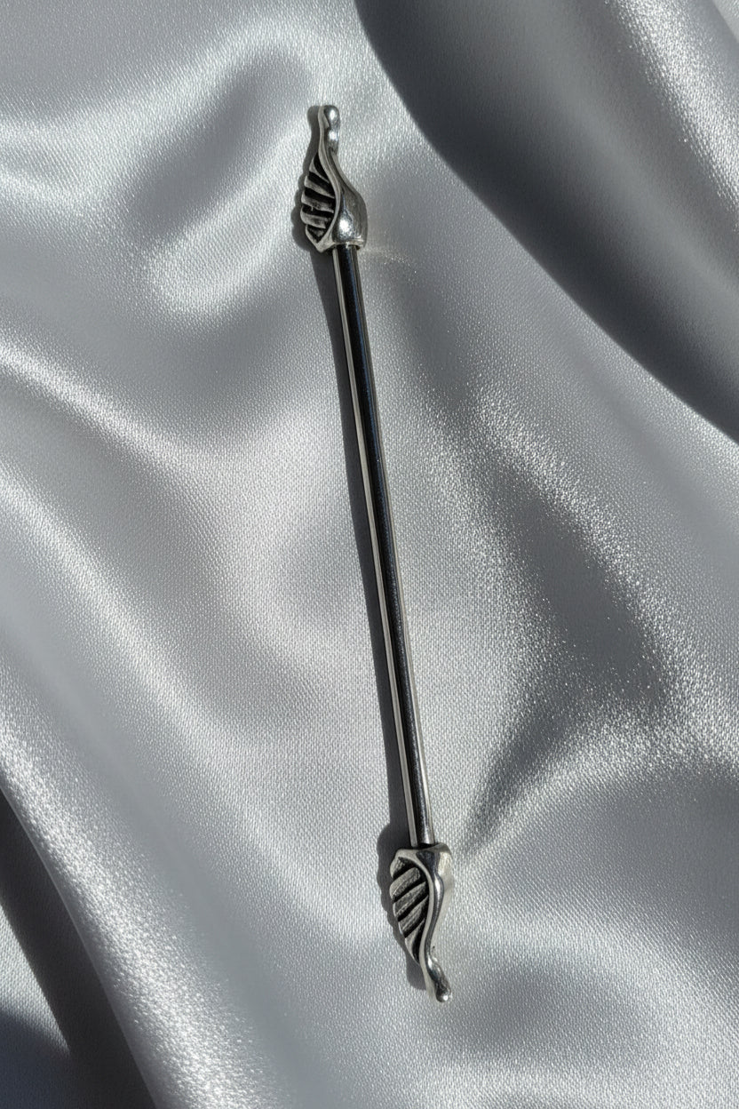 Wings Industrial Ear Barbell in 316l stainless steel vertical