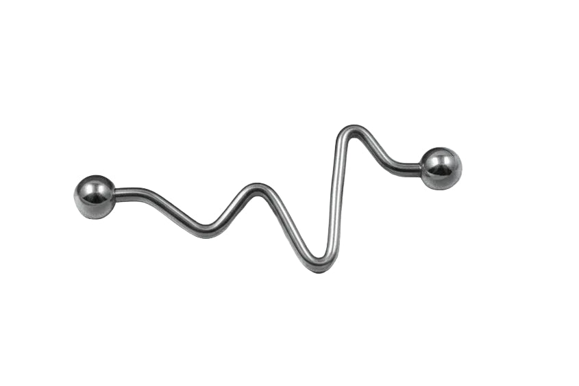 Zigzag Industrial Ear Barbell in 316l stainless steel close up detail facing opposite