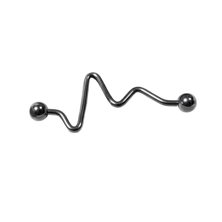 Zigzag Industrial Ear Barbell in 316l stainless steel close up detail