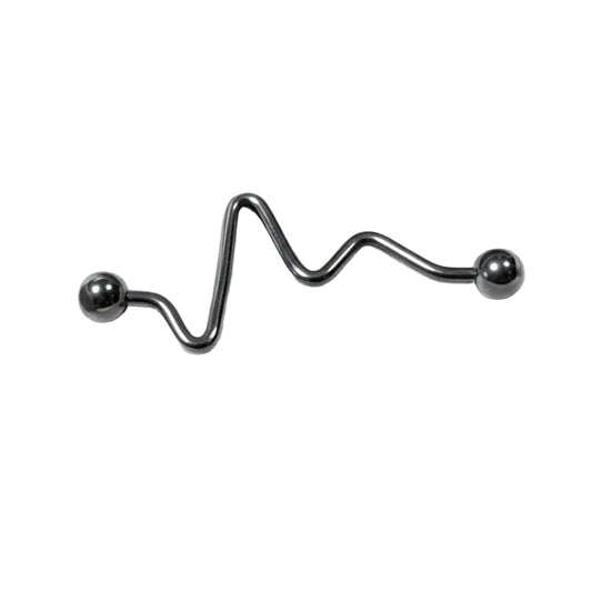 Zigzag Industrial Ear Barbell in 316l stainless steel close up detail