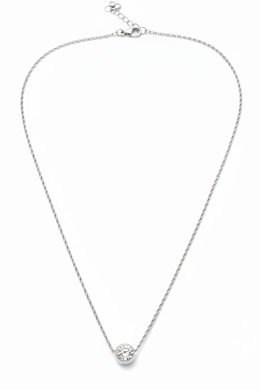 Clear Crystal Steel Chain Necklace in 316l stainless steel.