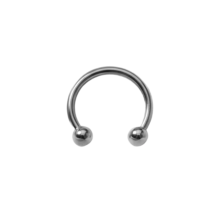 Versatile Steel Horseshoe Curved Barbell in 316l stainless steel close up detail.