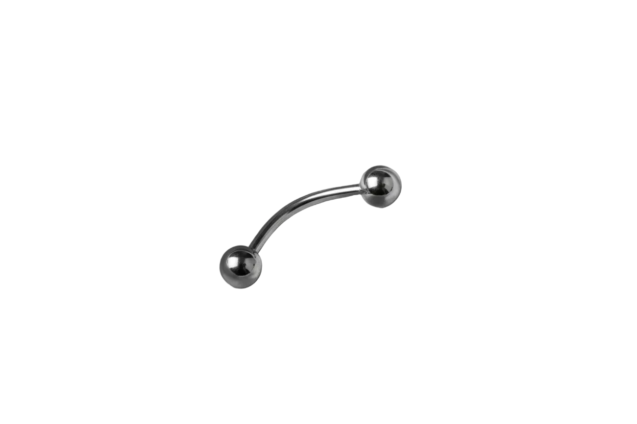 Steel 2mm Ball Eyebrow Ring in 316l stainless steel close up detail.