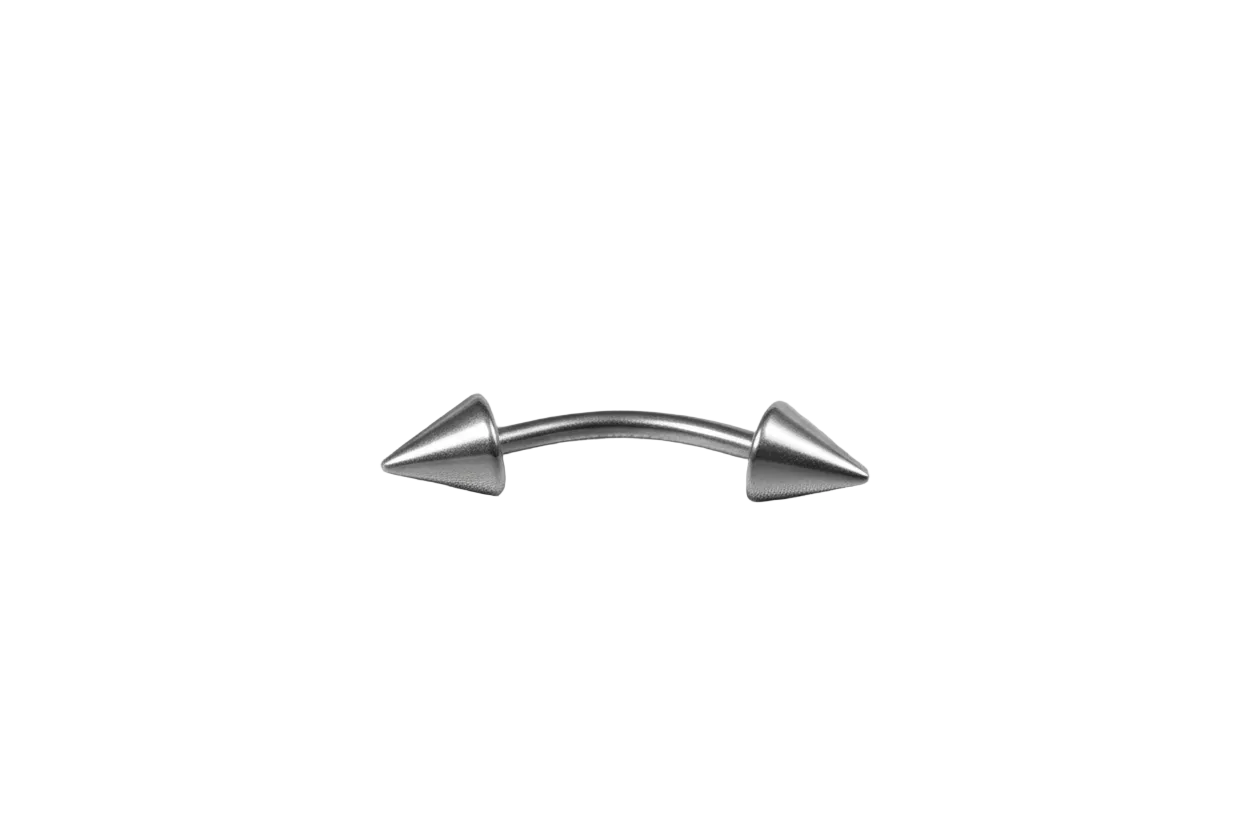Steel Spike Eyebrow Ring in 316l stainless steel close up detail.