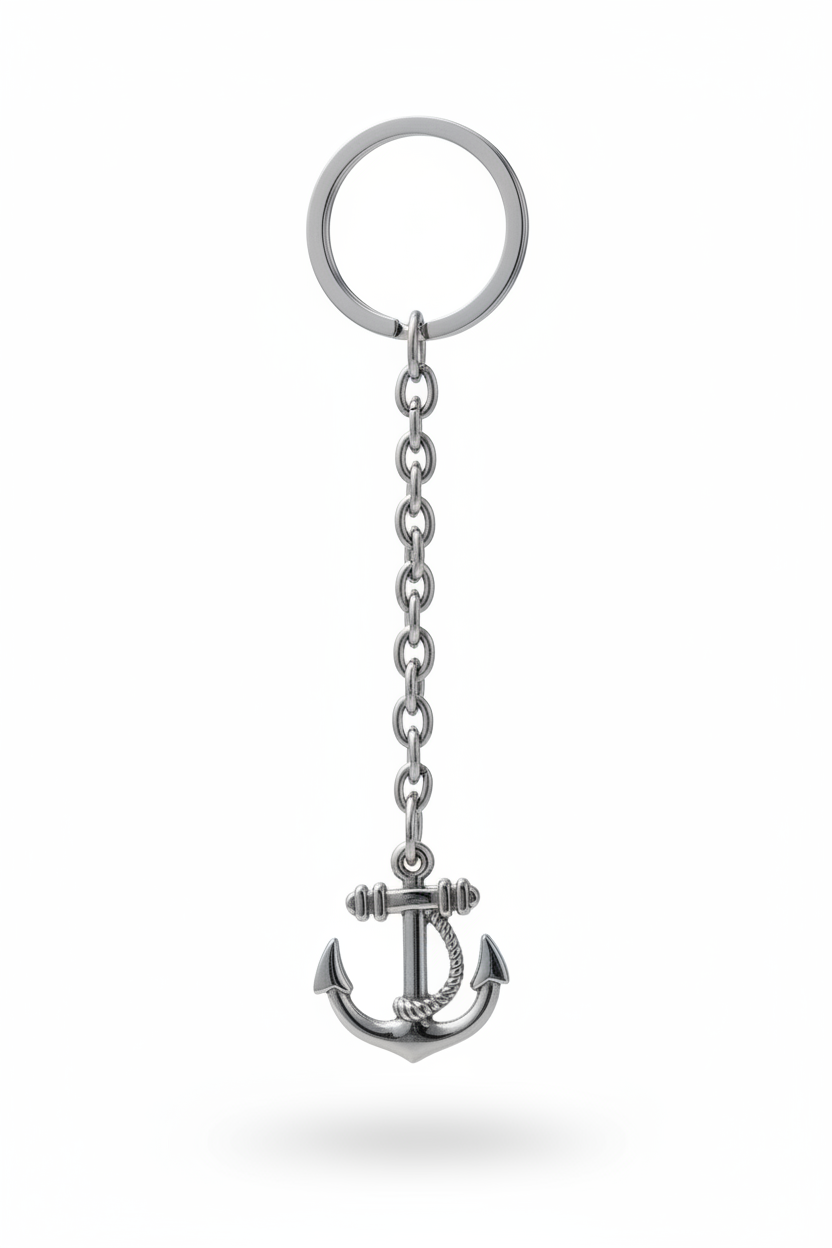 Anchor Handmade Silver Plated Charm Keychain on a white background.