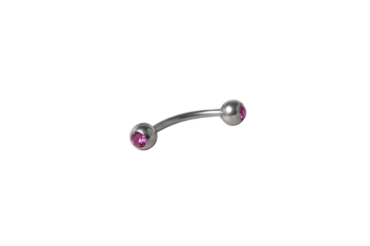 Pink Crystal Ball Eyebrow Ring in 316l stainless steel close up detail.