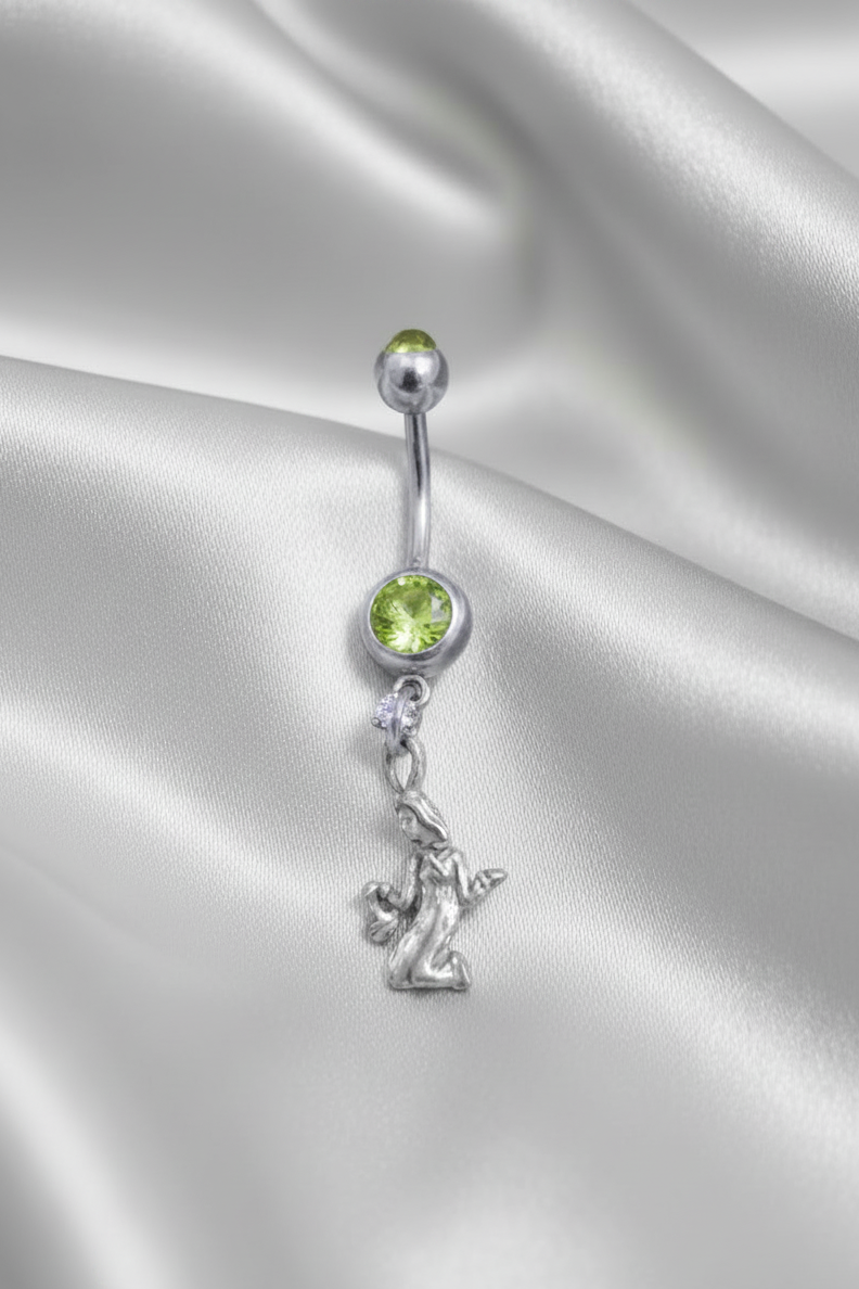 Peridot Green Crystal Virgo Belly Button Ring in 316l stainless steel.