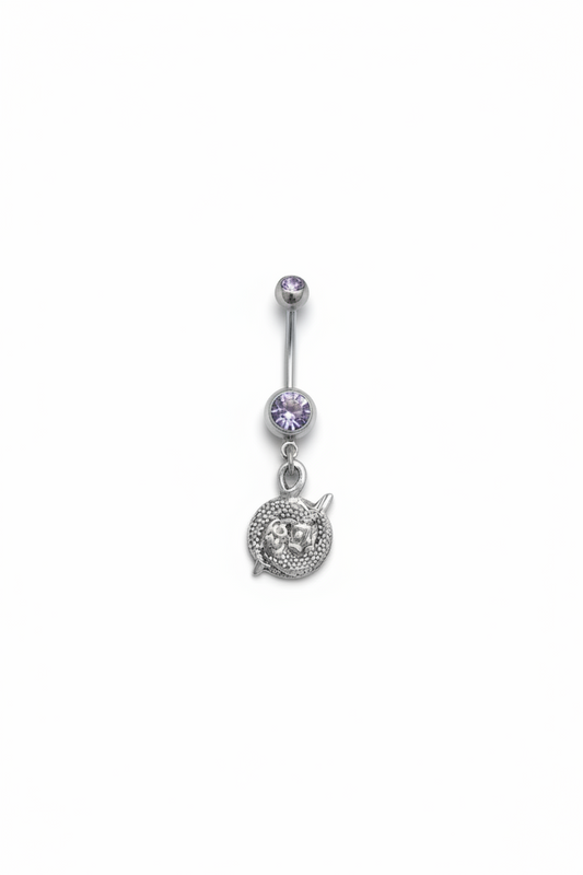 Purple Crystal Pisces Belly Button Ring in 316l stainless steel close up detail.