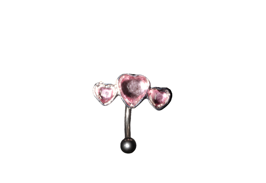 Pink Triple Crystal Heart Steel Eye Brow Piercing
