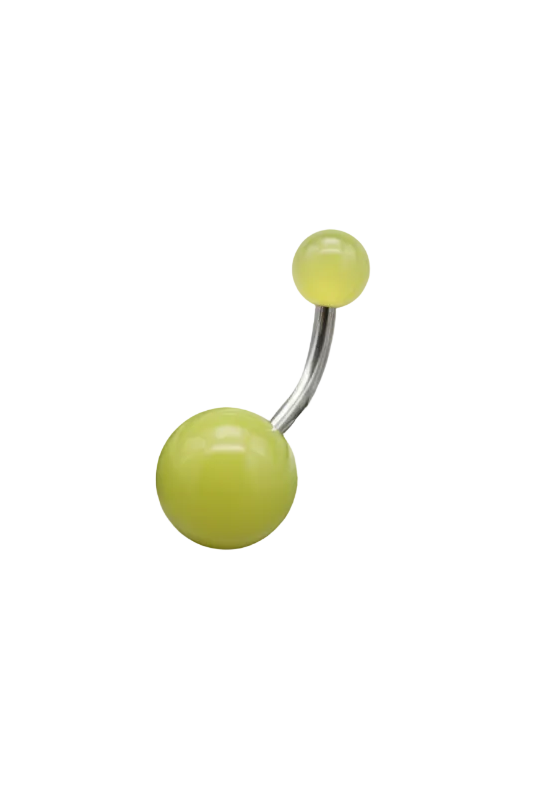 Yellow Glow Acrylic Belly Button Ring in 316l stainless steel close up detail.