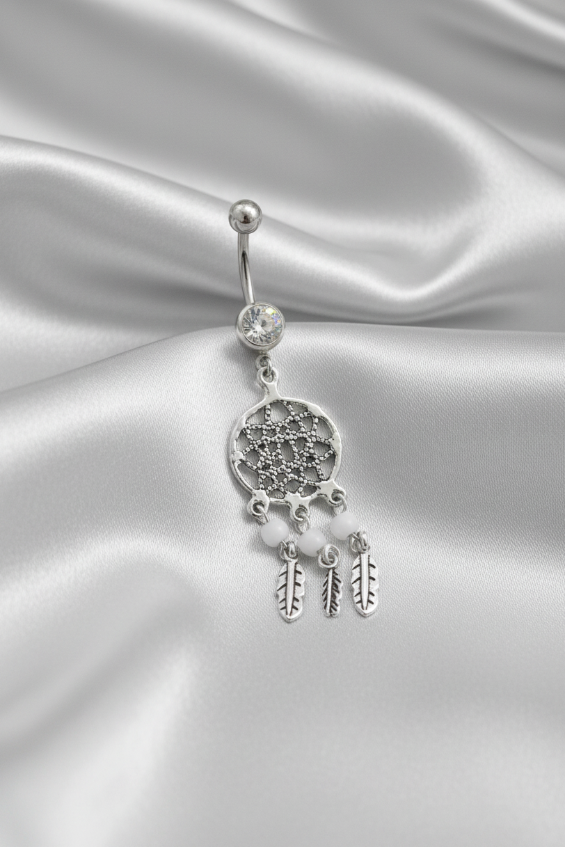 Clear Crystal Dream Catcher Belly Button Ring - 316L Stainless Steel