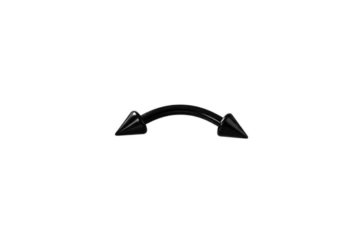 Black Spike Titanium Eyebrow Ring in black titanium close up detail.