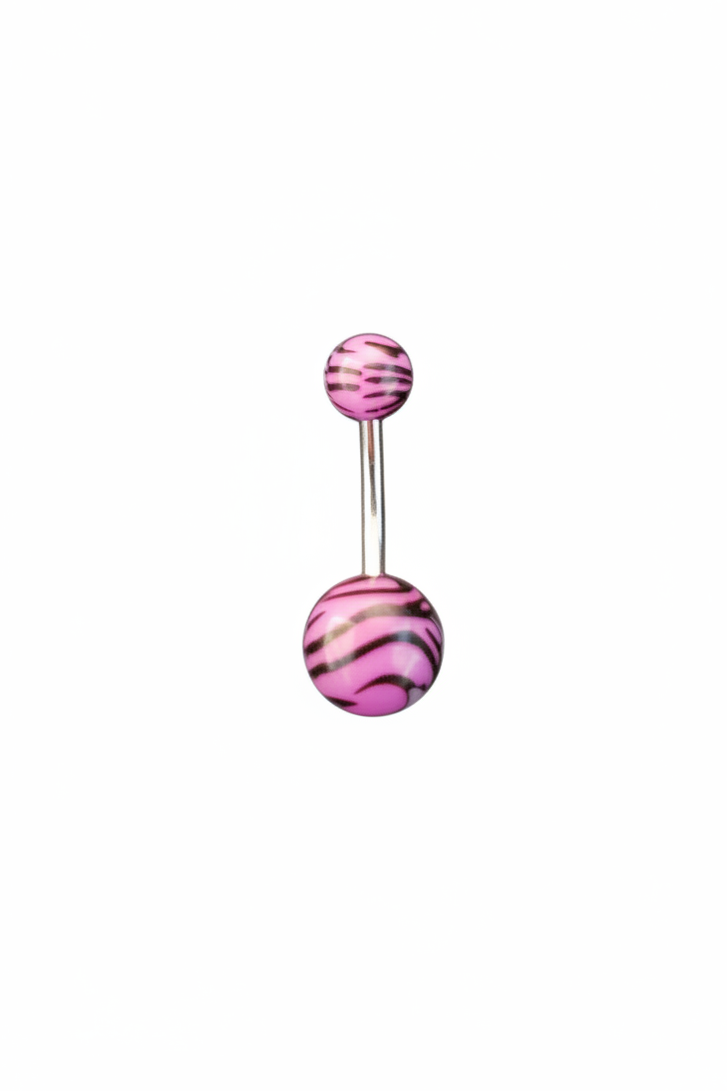Purple Tiger Striped acrylic belly button Ring in  316l stainless steel