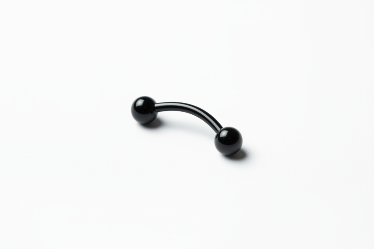 Black Titanium 3mm Ball Eyebrow Ring in black titanium angled left.
