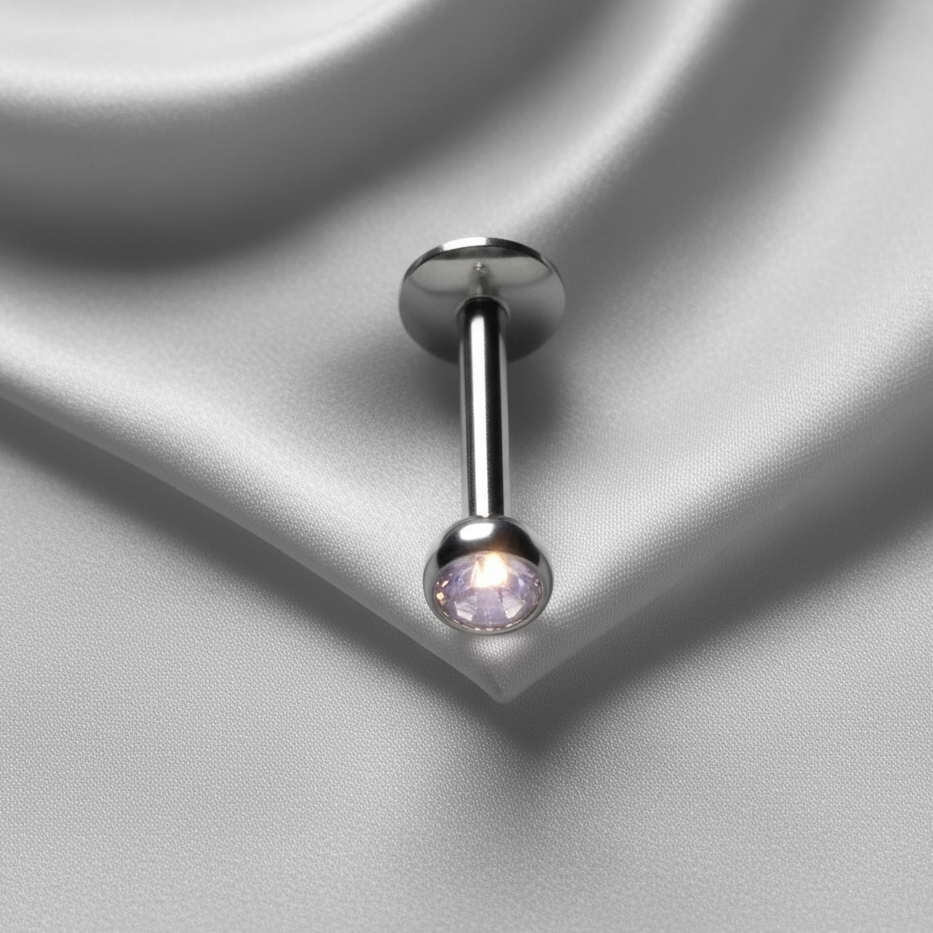 Pink Opal Labret/Monroe Lip Ring in 316l stainless steel 