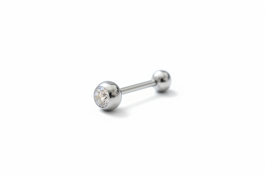 Clear Crystal tongue barbell in 316l stainless steel