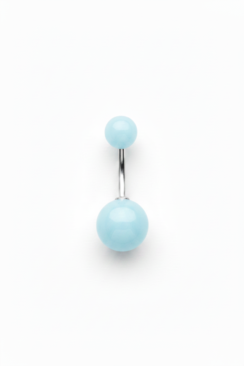 Blue Glow Acrylic Belly Button Ring in 316l stainless steel on a white background.