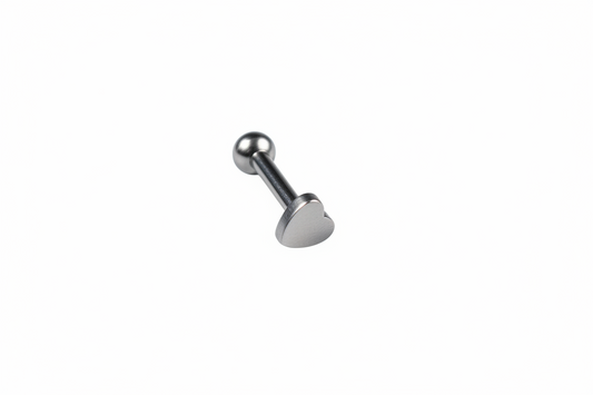 Internally Threaded Love Heart Labret Lip Ring in 316l stainless steel close up detail.