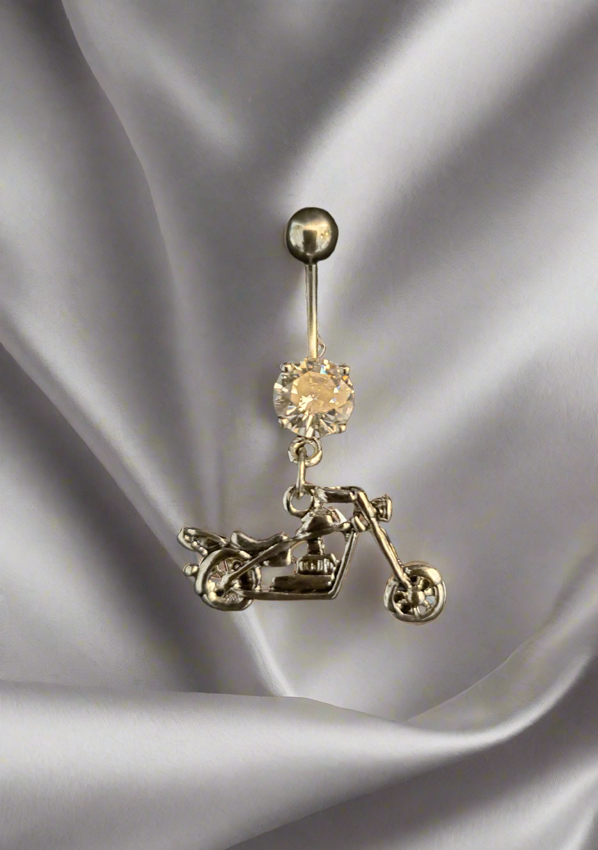 Belly Piercing Stainless Steel 316L with Dangling Motorcycle