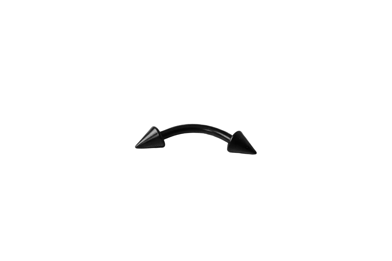 Black Spike Titanium Eyebrow Ring in black titanium front facing.