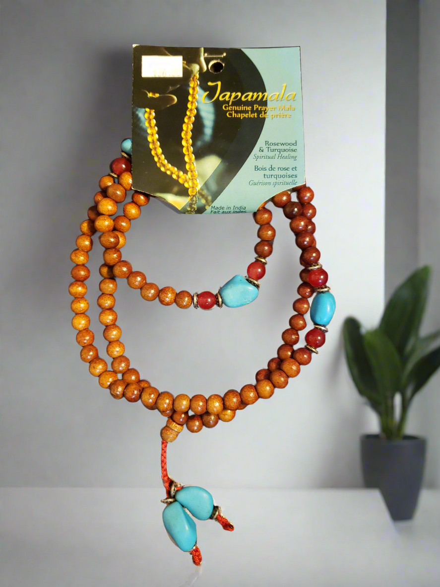 Mala Rose Wood and Turquoise