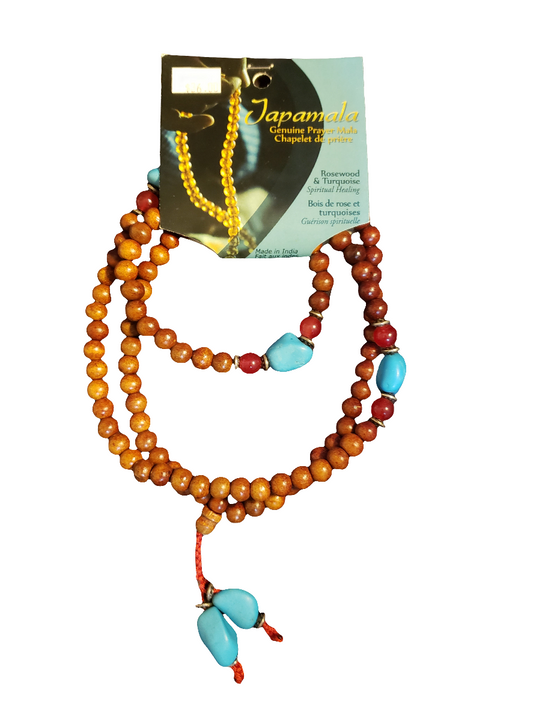 Mala Rose Wood and Turquoise