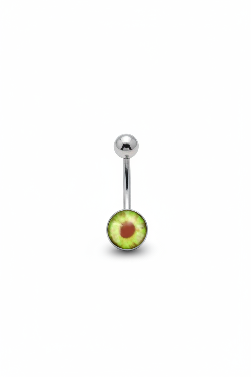 Green Eyeball belly button ring in 316l stainless steel