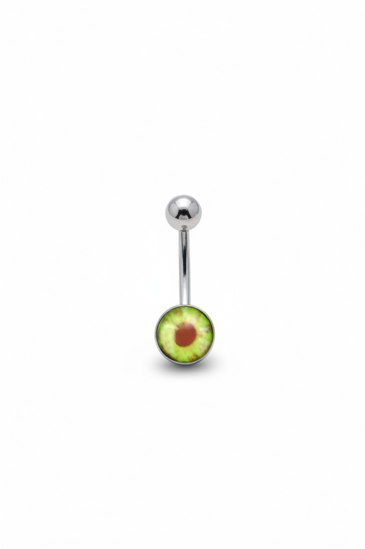 Green Eyeball belly button ring in 316l stainless steel