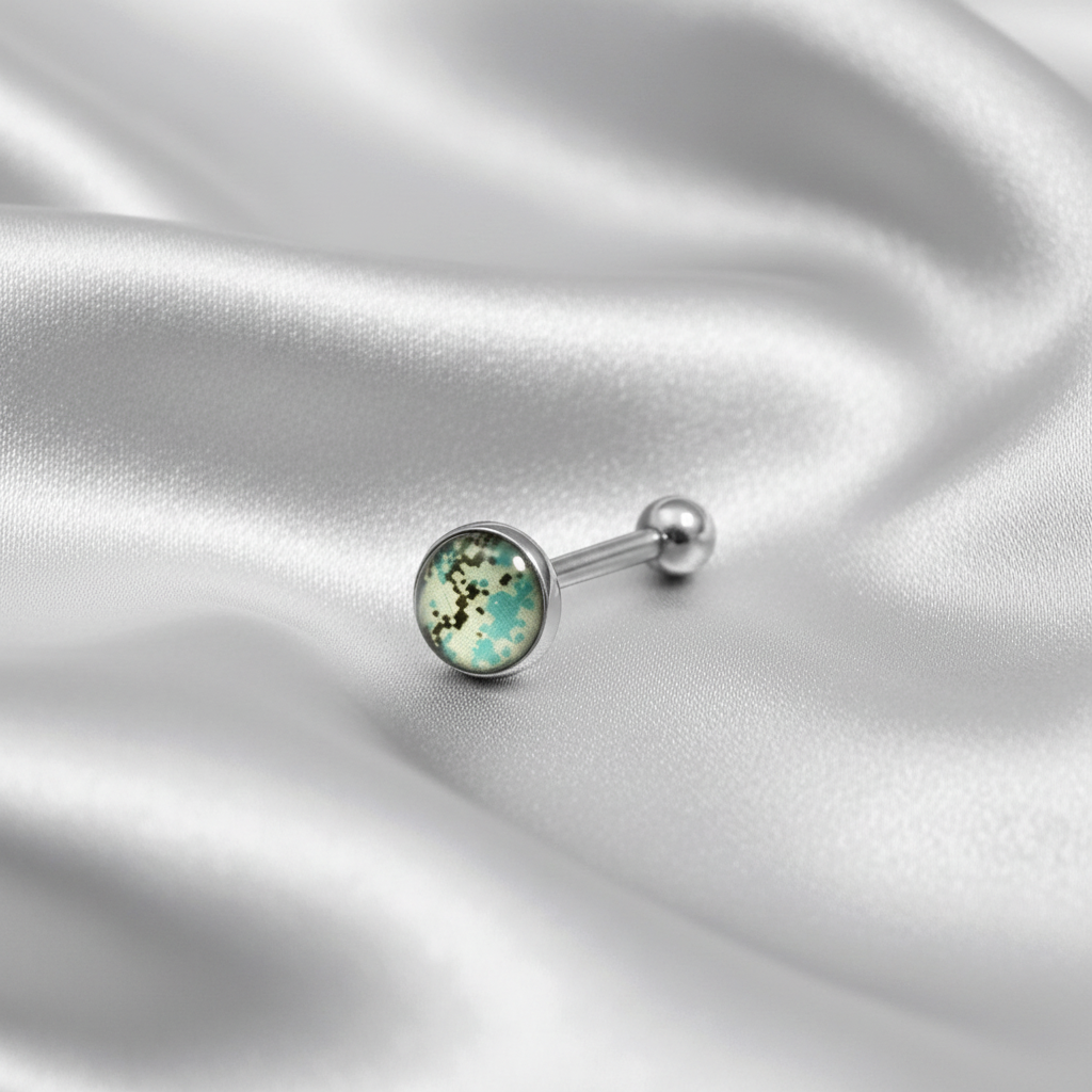 Aqua Camouflage tongue barbell in 316l stainless steel