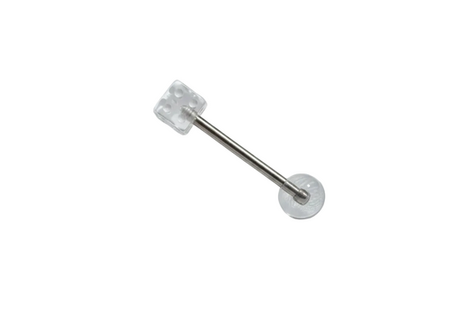 Clear Dice acrylic tongue barbell - 316l stainless steel