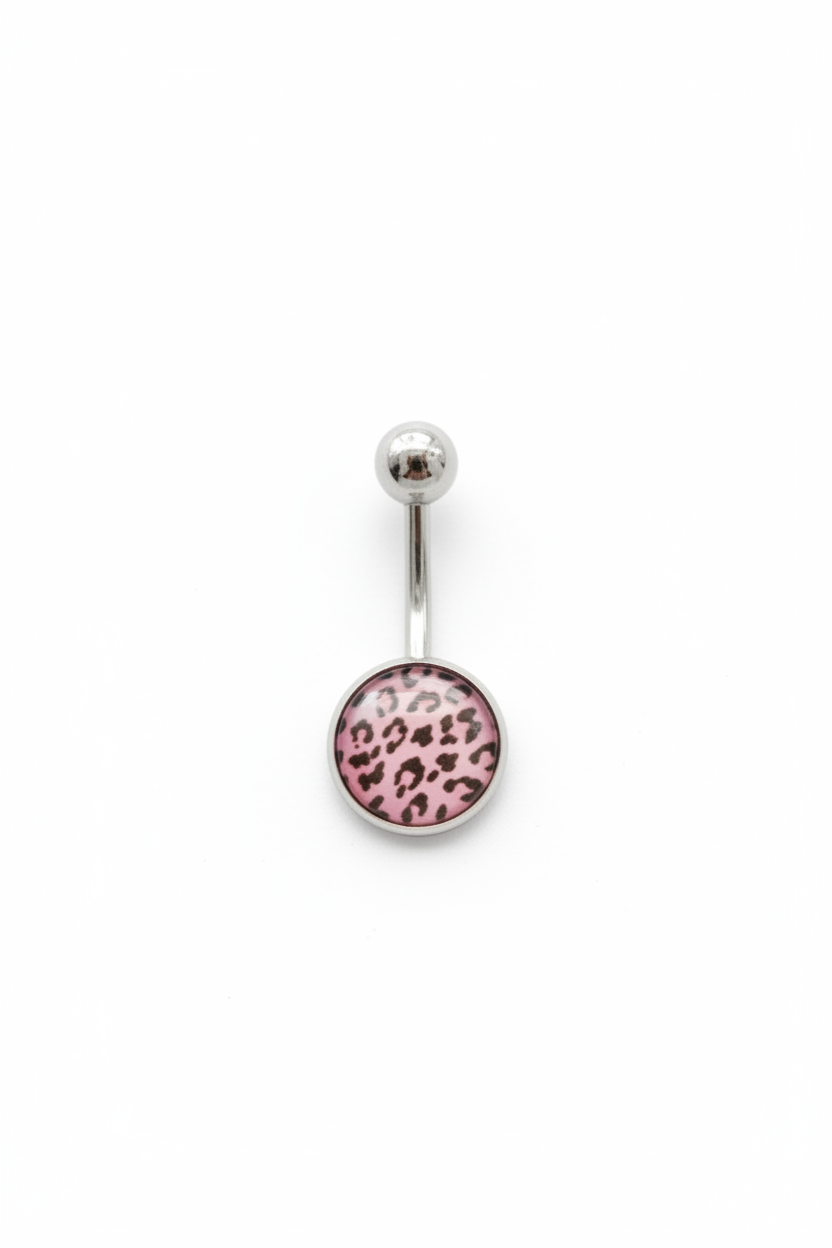 Purple Leopard Print belly button ring - 316l stainless steel