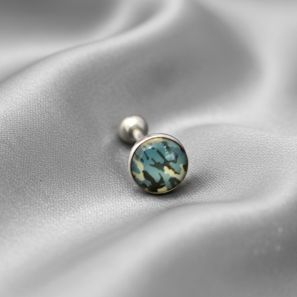Blue and Grey Camouflage tongue barbell in 316l stainless steel