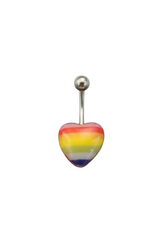 Rainbow Heart acrylic belly button ring in 316l stainless steel