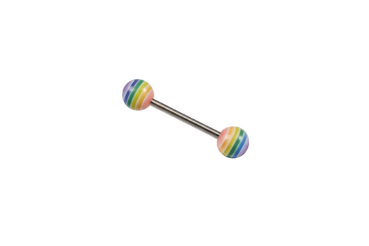 Rainbow Acrylic tongue barbell in 316l stainless steel