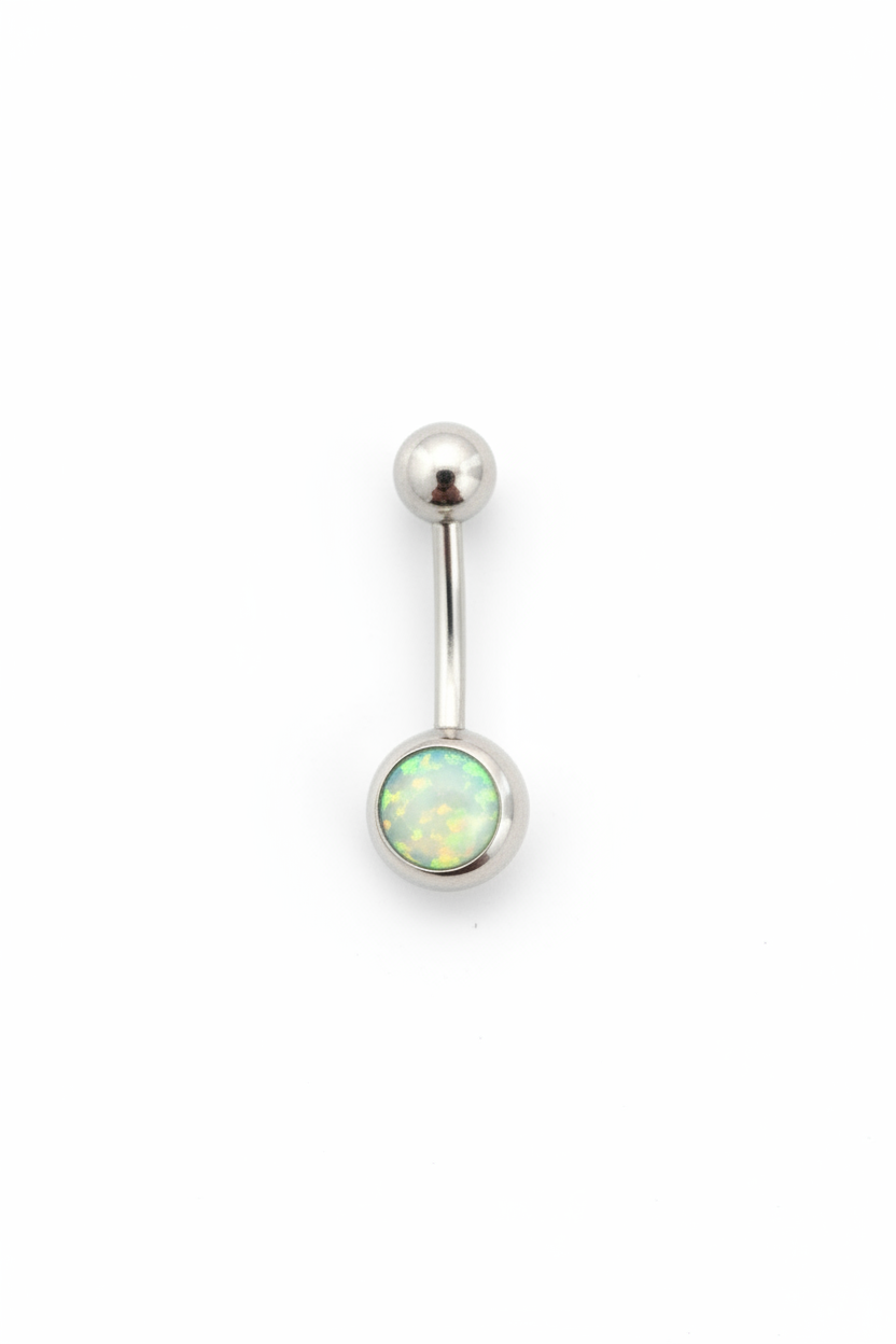 Aqua Opal belly button ring in 316l stainless steel