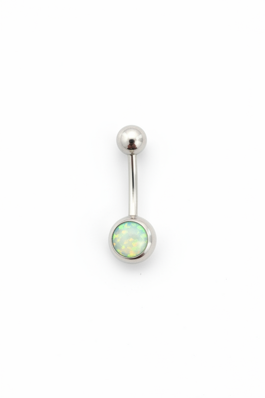 Aqua Opal belly button ring in 316l stainless steel