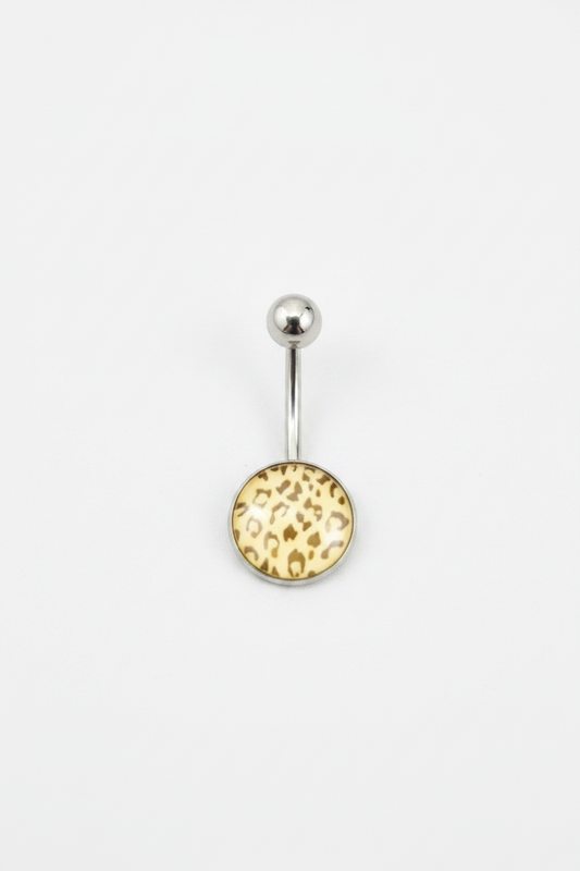 White Leopard Print belly button ring in 316l stainless steel