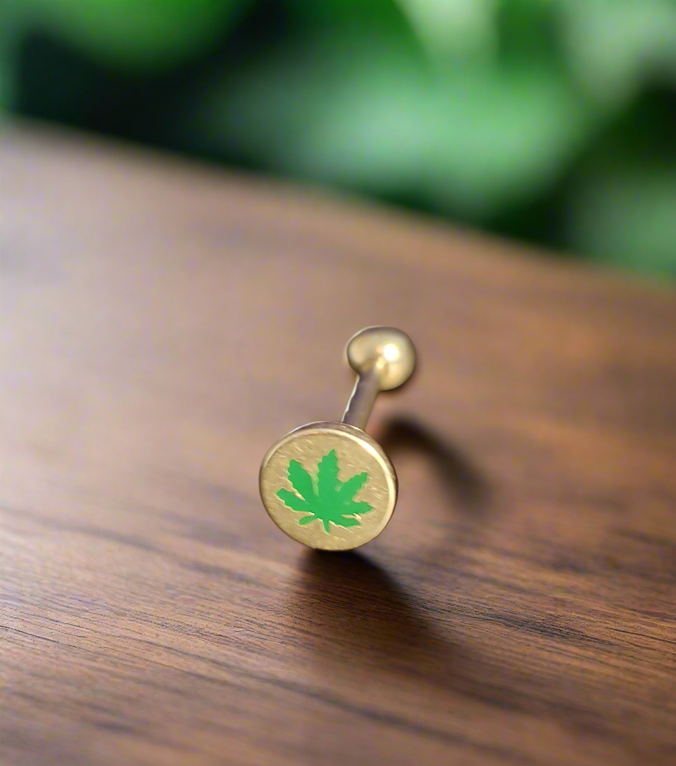 Stainless Steel 316L Green Leaf Tongue Piercing