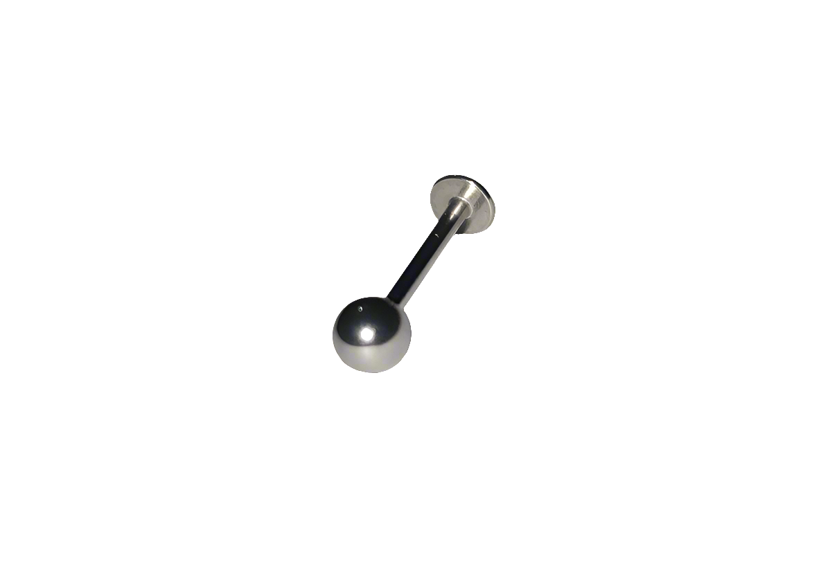 Shiny Steel Ball Labret Lip Ring in 316L stainless steel angled left.