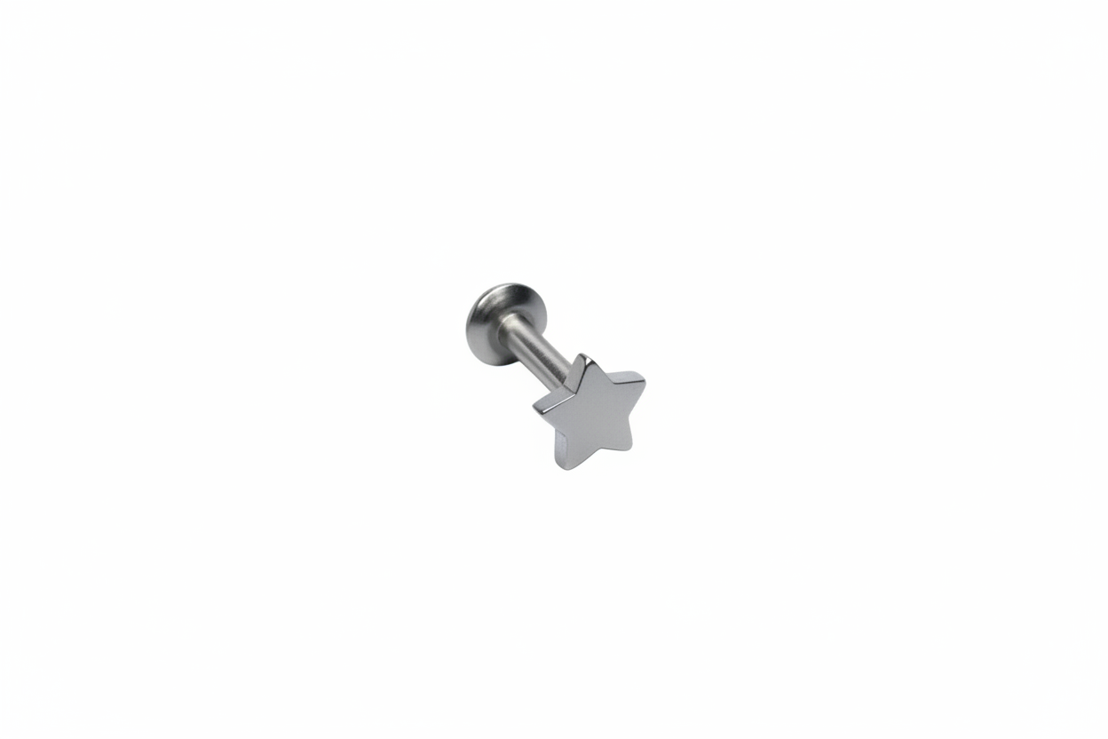 Internally Threaded Star Labret Lip Ring - 316L Stainless Steel