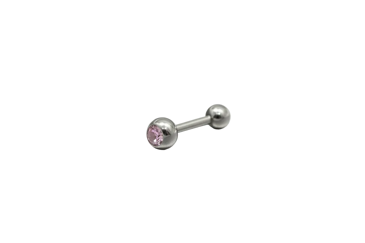 Pink Crystal tongue barbell in 316l stainless steel