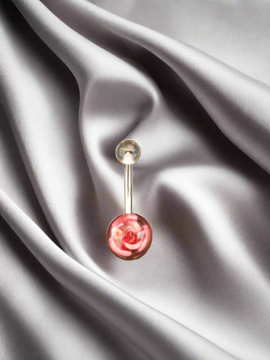 Stainless Steel Pink Rose Acrylic Belly Piercing