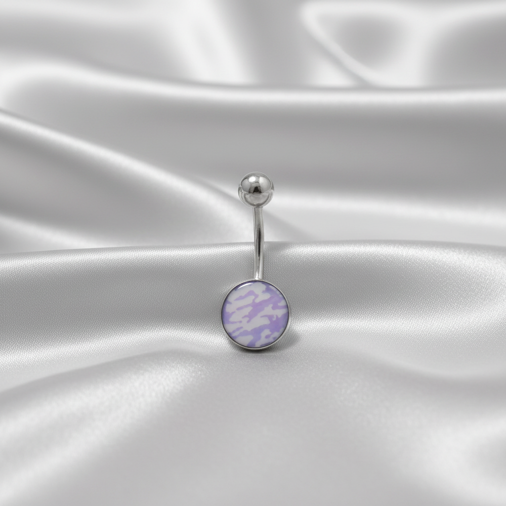 Blue Camouflage belly button ring in 316l stainless steel