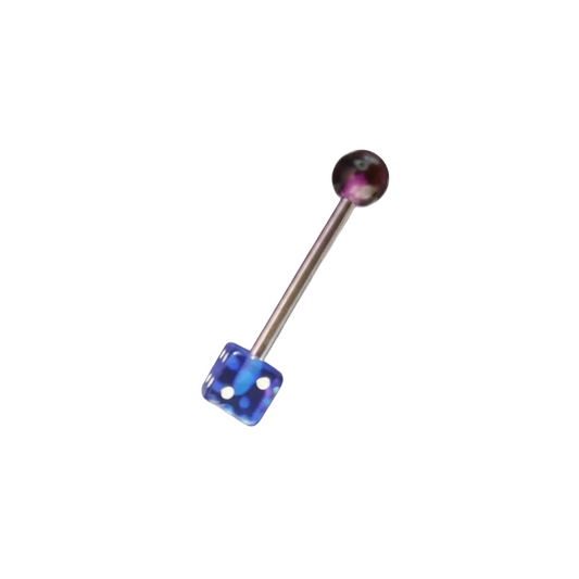 Blue Dice acrylic tongue barbell  316l stainless steel