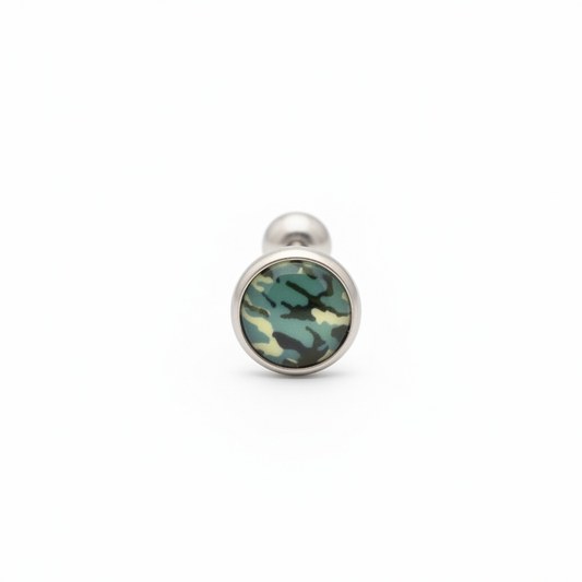 Blue and Grey Camouflage tongue barbell in 316l stainless steel