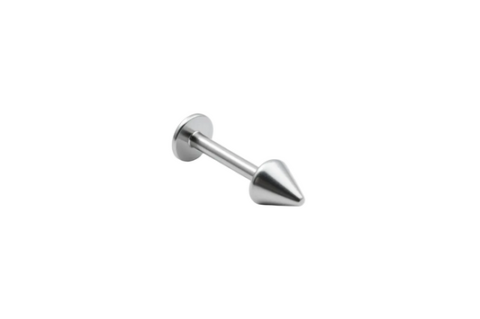 Steel Spike Labret Lip Ring in 316l stainless steel close up view.