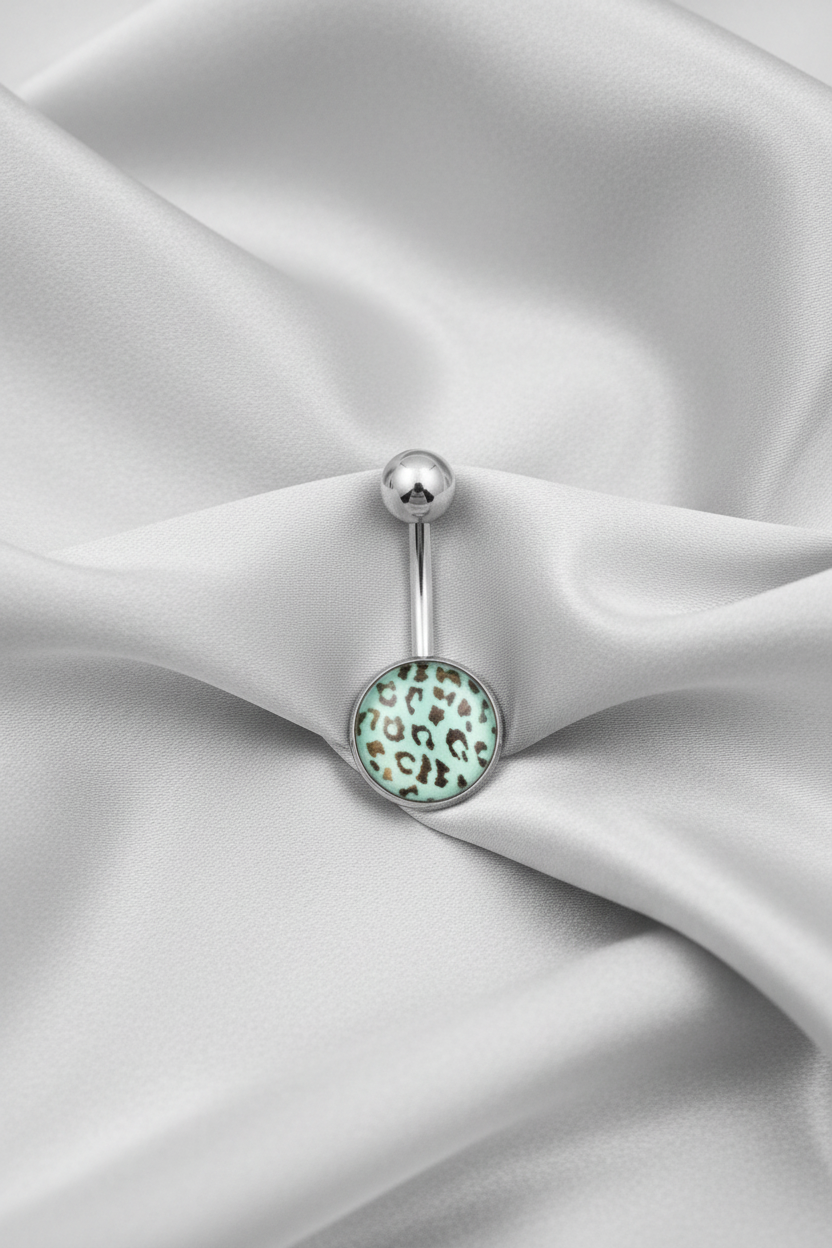 Blue Leopard Print belly button ring - 316Lstainless steel